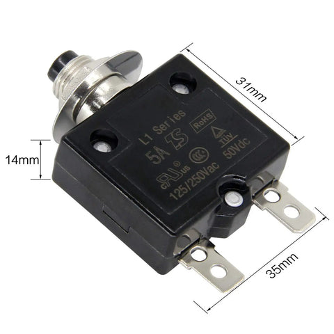 Single Pole Push Button Circuit Breaker 125 To 250V AC 50V DC 5A Manual Reset Thermal Protector L1 Series