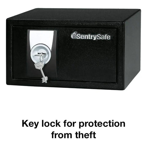 Front view of Compact Home Safe With Key Lock For Cash And Jewelry Storage In Dorms Or Offices Protect Your Passports And Important Papers In 0.35 Cubic Feet Of Secure Personal Safe For Your Pad, showing key lock mechanism.