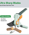 Pro Grade Bypass Pruning Shears For Gardening, 1 Inch Cut Capacity, Sharp Stainless Steel Blade, showing Teflon coating and cut branches.