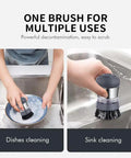 Stainless Steel Dish Scrubber With Built In Soap Dispenser, Palm Brush For Kitchen Cleaning, scrubbing dish and sink