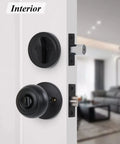 Interior view of Three Pack All Keyed Alike Entry Door Knob And Deadbolt Set with Matte Black Finish showing door lock details.