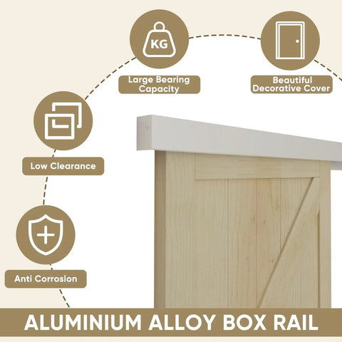 Side view of 6Ft Barn Door Sliding Hardware Kit Aluminum Alloy Box Rail Track For Interior Single Wooden Door