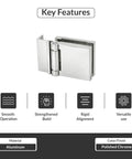 Buttery Smooth L Mount Shower Door Hinge For One Quarter Inch Tempered Glass Aluminum Bracket Polished Chrome Finish close-up view