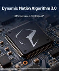Close-up of circuit board with Dynamic Motion Algorithm 3.0 text showcasing RS Resin 3D Printer technology benefits