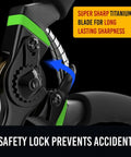 Close-up of Japanese Steel Pruning Shears That Cut 3x Easier, featuring titanium blade and safety lock.