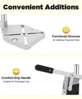 Portable Drill Press Stand And Hand Drill Adapter Aluminum Base Single Hole Workstation, aluminum base detail with grooves and handle.