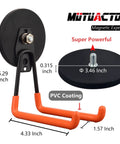 Heavy Duty Magnetic Tool Hooks For Garage And Shop, No Drill Mount, Strong Magnetic Hangers shown with size dimensions