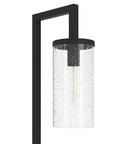 Tall Floor Lamp With Glass Shade In Blackened Bronze And White Finish, sleek arc silhouette detail, ideal for living room use.