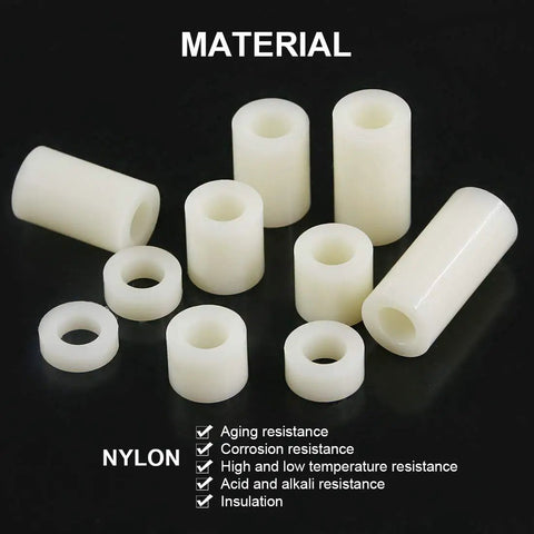 150 Piece Nylon Round Spacer Kit For M6 Screws With 11mm Outer Diameter And 6.2mm Inner, displaying creamy white nylon standoffs