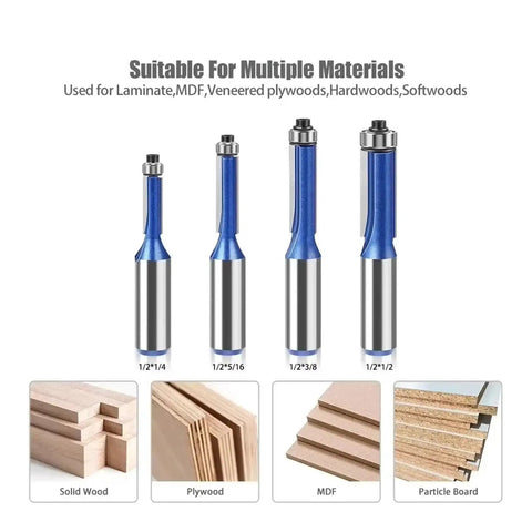 Super Cool Extended Trimming Router Bit For Pros With 12mm Or Half Inch Shank And Smooth Cutting Edges for multiple materials.