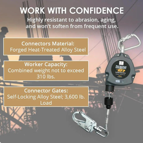 No Nonsense 11 Ft Single Leg Self Retracting Lifeline Featuring Smooth Galvanized Steel Cable And Heavy Duty Double Latch Snap Hook