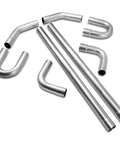 2.5 Inch Mild Steel Universal Exhaust Kit With Mandrel Bends And Straight And U Bend Tubing 16 Gauge, 8 pieces displayed on surface