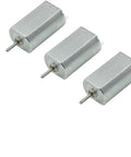 Pack of 3, 180 High Speed DC Micro Motor 3 to 6V 5000-18000RPM Mini Motors, silver body, visible shaft for RC boats and model cars.