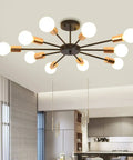 Dope Sputnik Ceiling Light Semi Flush Mount 10 Light E26 Base Modern Black And Gold Chandelier in kitchen