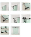 Detailed view of Barn Door Sliding Hardware Kit For Double Doors With 6.6ft (2000mm) Track, showing black rollers and steel rails.