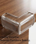 Top Notch Baby Corner Protectors 16 Piece Clear Table Edge Guards on wooden table, virtually invisible cushion for safety.