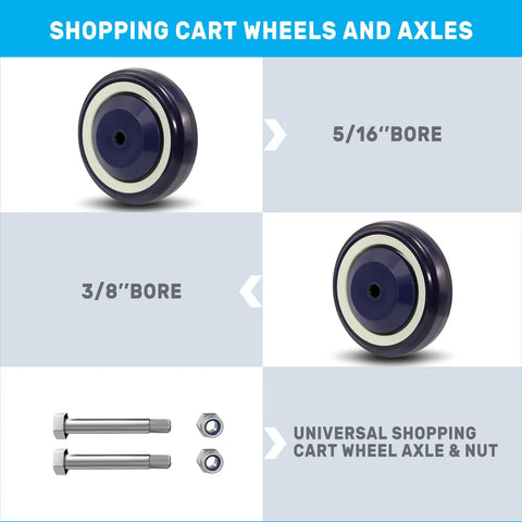 4 Inch Replacement Shopping Cart Wheels Kit With Dual Precision Bearings For Light And Medium Duty Use, 5/16 bore, dark blue