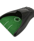 Portable Golf Automatic Putting Cup With Ball Returner showing green surface and black plastic frame, ideal for indoor and outdoor practice.