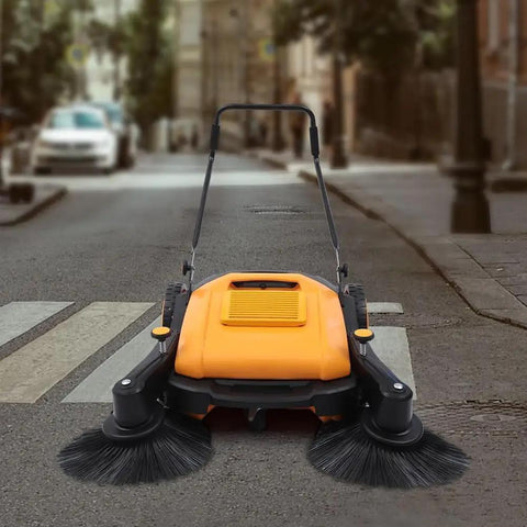 Heavy Duty Outdoor Manual Sweeper With Forty One Inch Cleaning Width And Large Fifteen Gallon Dustbin For Fast Yard Picking Easy Push Action No Battery Required For Patios Driveways