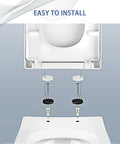 Sleek Square Toilet Seat In Crisp White With Plug And Play Mounting Kit And Hardcore Urea Resin Core showing easy installation process.