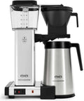 No Fuss 40 Ounce Coffee Brewer With Precise Temperature Control And A Quick 4 To 6 Minute Brew One Button Operation Automatic Brew Basket Pauses When Carafe Is Removed Durable Polished Silver Finish Delivers Consistent Rich Flavor Every Time, front view.