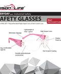 Clear Lens Pink Safety Glasses Pack Of 12 Pairs With Polycarbonate Impact Resistant Lenses, Lightweight Protective Eyewear chart