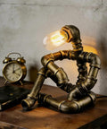 Steampunk Robot Table Lamp With Vintage Industrial Water Pipe Design For Bedside Nightstand Bar Café Quirky Desk Light