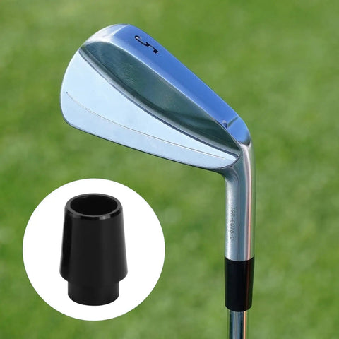Iron golf club with visible 12 Pcs Black Golf Ferrules For 0.355 Inch Tip Irons And Shaft Sleeves Universal Fit Shaft Adapter shown separately