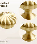 French Style Brass Cabinet Knobs Set Of Two, Gold Kitchen Cupboard Hardware, Pure Copper Dresser Drawer Pulls, close-up details of round knob design.