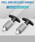 Shop Standard Spring Loaded Pull Pins Featuring Greaseless T Knobs And Heavy Duty Steel Locking Pegs Built Tough For Welding Rigs And Gym Storage While Delivering Corrosion Proof Quick Release Bolts That Hold Fast Under Stress, showing two black T-handle quick release pins.