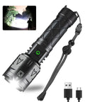 Rechargeable High Lumen Flashlight With 100000 Lumens, Beast Mode Tactical Beam, Five Modes, Zoomable Spotlight, IPX5 Waterproof