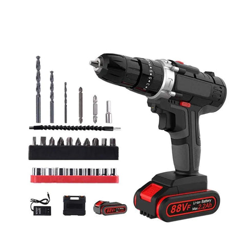 Heavy Duty Workhorse Cordless Drill Driver Set With Brushless Motor And Knockout Impact Wrench packed with accessories and battery.
