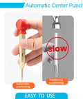 Two Pack Automatic Center Punch 5 Inch Brass Spring Loaded Hammerless Tool With Comfy Palm Wrap for precise metal marking.