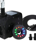 Submersible Fountain Pump With 400 GPH 1800 LPH, Ultra Quiet 25W, 12 LED Colorful Lights, 3 Nozzles, 6 Foot Cord, Awesome For Fish Tanks