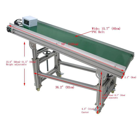 PVC Inclined Wall Conveyor Belt with Adjustable Speed for Industrial Transport, Desktop Conveyor Machine, 59 Inch by 15.7 Inch, 120W 110V, Green