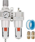 One Inch NPT Compressed Air Filter Regulator Lubricator Combo With Water And Oil Trap Separator Gauge Zero To One Hundred Fifty PSI Five Micron Brass Element Poly Bowl Semi Auto Drain Metal Bracket High Flow 176 SCFM At 90 PSI