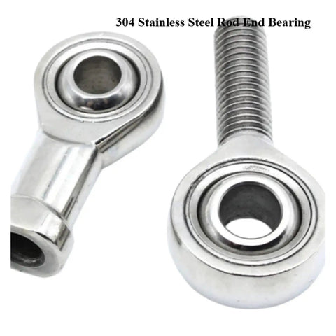 Built Tough 304 Stainless Steel Rod End Bearings For Real Smooth Linkage Motion Hella Durable Precision Threads Ideal For Automation Gear And Custom Machinery Mods Set Of One Or Five Featuring close-up view of two rod end bearings.