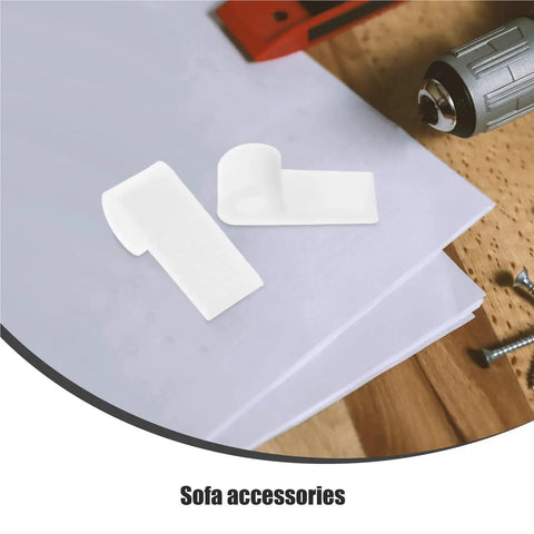 Super Sturdy Sofa Spring Clips Set For Couches And Upholstery on table with screwdriver and screws, 50-piece kit visible