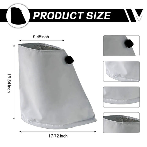Heavy Duty Universal EV Charger Plug Port Cover, Slick Waterproof Weatherproof Bag For Your Ride, size details showing 17.72x9.45x6.54 inches.