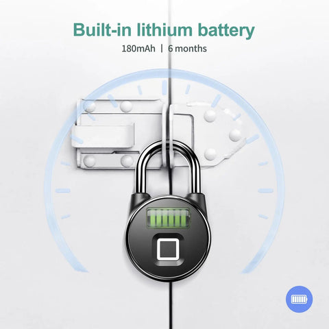 Smart Biometric Bluetooth Padlock With App Control And Fingerprint Unlock, Water Resistant And Keyless, shown on a storage locker