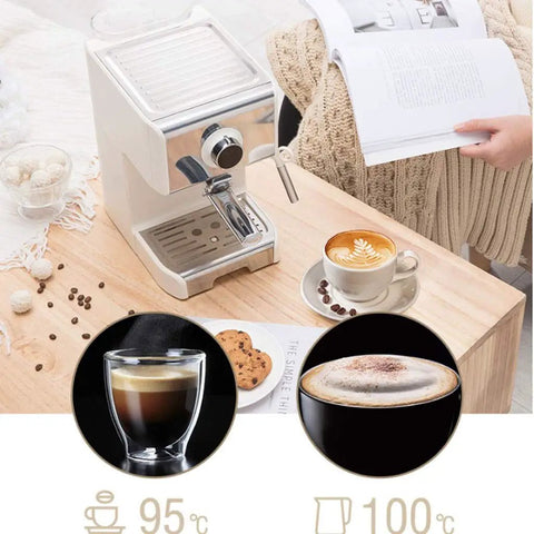 Pro Style Espresso Pump Coffee Machine Semi Automatic For Home Use With 20 Bar Pressure And Built In Milk Frother shown on a table