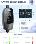 1.77" TFT screen display of Level Two Portable EV Charger Delivering 32 Amp Power At 240 Volts with status indicators.