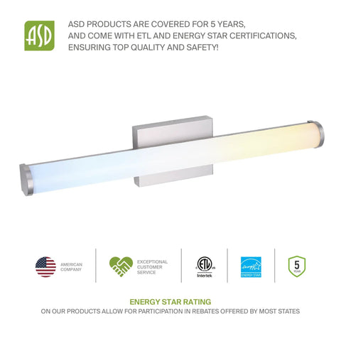 18 Inch LED Linear Vanity Light Fixture For Bathroom Mirror With 3 Color Temperatures, Energy Star, ETL Listed, Nickel Finish
