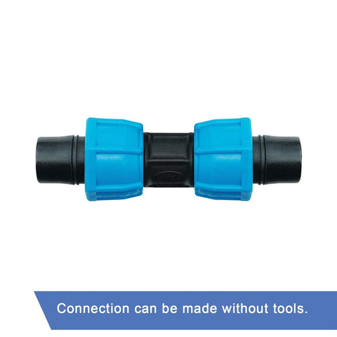 Poly-pipe straight coupling, 3/4 in x 3/4 in, blue and black nylon plastic connector