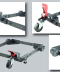 Universal Heavy Duty Mobile Base For Large Woodworking And Metalworking Machines, expands with 3-inch swivel wheels shown in detail
