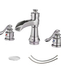 Matte Black Widespread Bathroom Faucet 8 Inch Centers With 2 Handles Waterfall Flow 3 Hole Farmhouse Vanity Sink Faucet Pop Up Drain Assembly