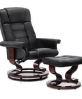 Manual Recliner With Ottoman For RV And Small Spaces 360 Degree Swivel Black Faux Leather With Dual Side Recline Knobs