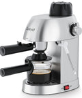 3.5 Bar 4 Cup Espresso Cappuccino Machine With Milk Frother Stainless Steel Compact Home Espresso Maker For Lattes And Cappuccinos Easy One Knob Control Dual Safety Switches 800W, front view
