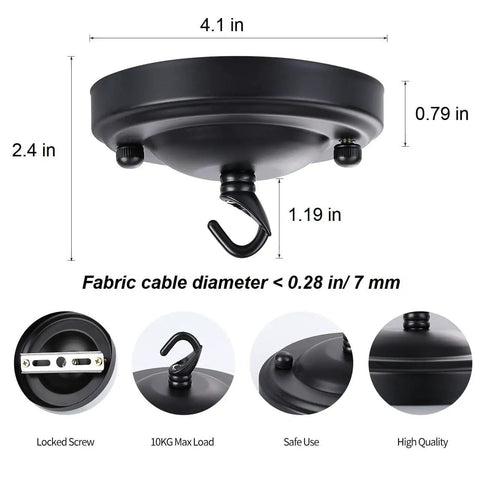 Upgraded 4.1 Inch Iron Ceiling Canopy Kit For Pendant Lights And Chandeliers, Vintage Black Ceiling Plate With Hooks