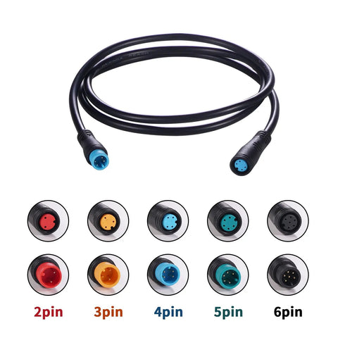 Waterproof Extension Cable For Electric Bikes 2Pin To 9Pin Connector, coiled with pin options, length 50cm 80cm 150cm.